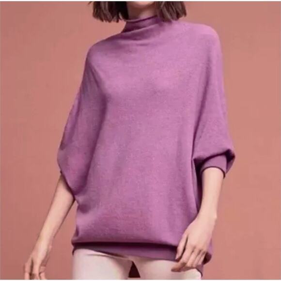 ANTHROPOLOGIE MOTH Dolman Mock Neck Alpaca Blend Mauve Tunic Sweater Size M - Picture 1 of 8